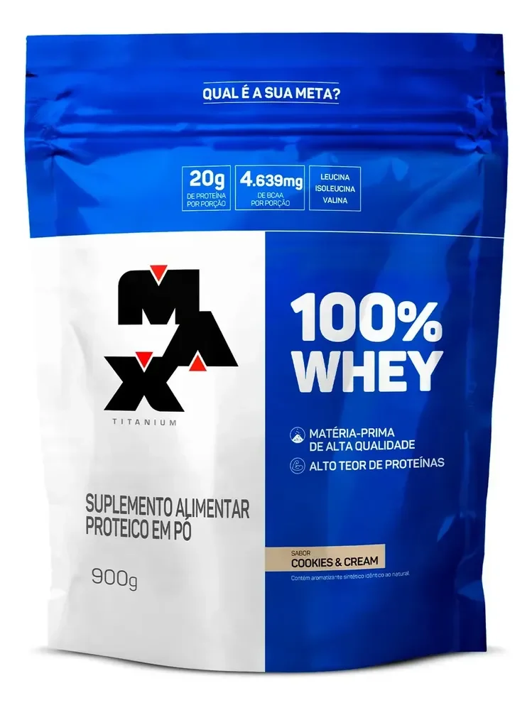 100% Whey 900g Refil Max Titanium Whey Concentrado Sabor Cookies & cream