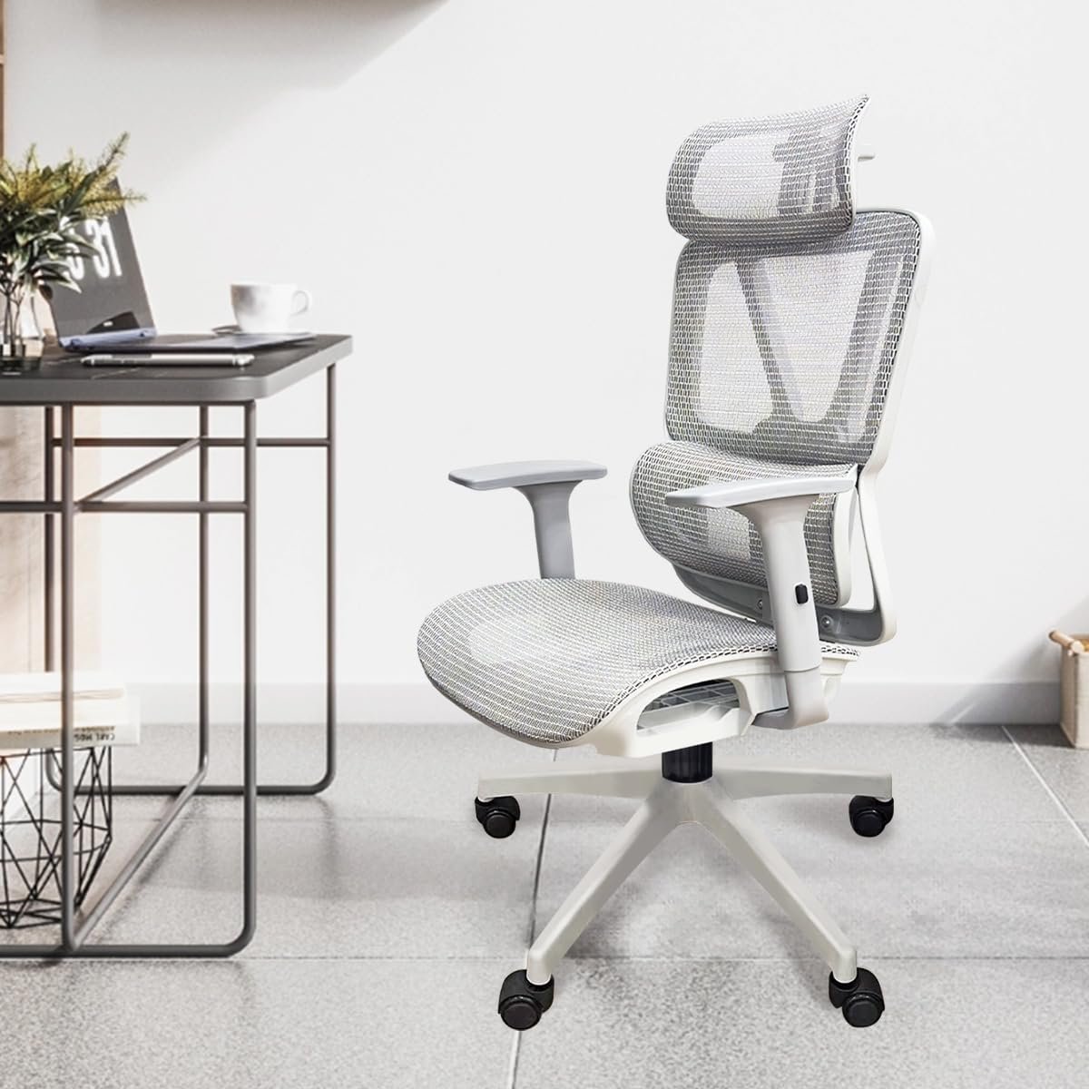 Cadeira de Escritório Ergonômica Python Fly em Malha - Testada conforme NR-17, Lombar Integrada Fixa, Assento Arejado, Braços 3D, Suporta até 150kg(cinza)