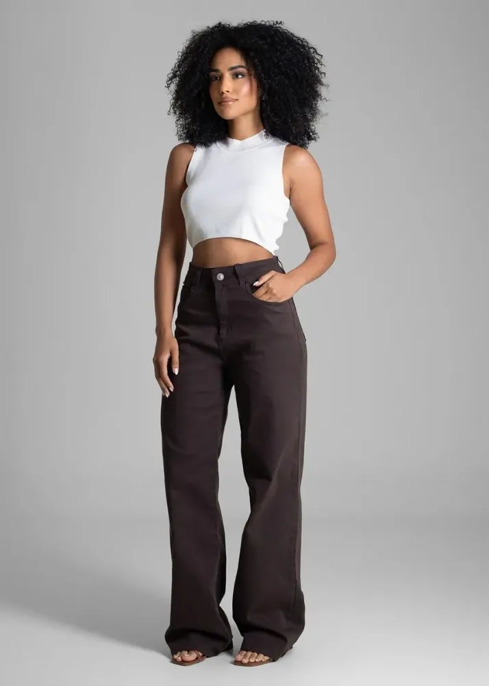 Sarja Sawary Feminina Calca Wide Leg_283450 Marrom Liso 38