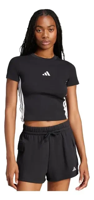 Camiseta Baby Look Essentials Três Listras Slim adidas