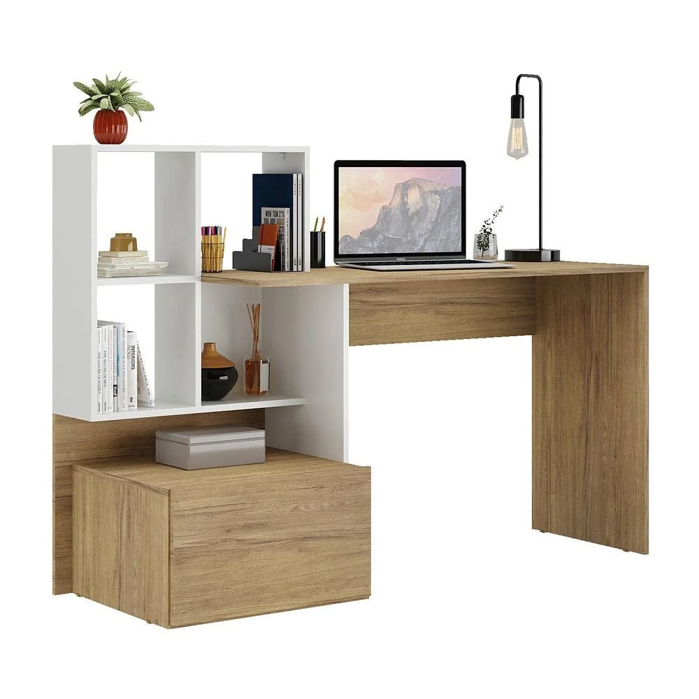 Mesa Escrivaninha Atlantis Multimóveis Branca/Rustic com Espaço para PC – Perfeita para Escritório e Estudo