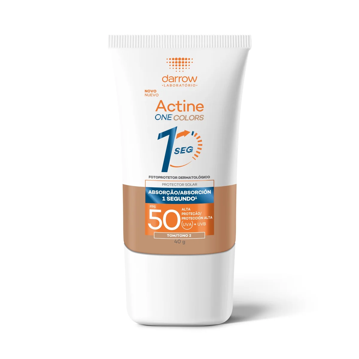 Darrow Actine One Protetor Solar Dermatológico Facial FPS 50 Tom 2 Médio com Ácido Hialurônico Biomimético que Hidrata, Controla a Oleosidade por 12h, Tem Textura Ultraleve, Acabamento natural e Absorção em 1 segundo, 40g