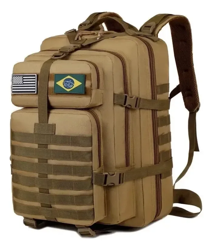 Mochila Tática Camping Militar 50 Litros Resistente A Água Cáqui