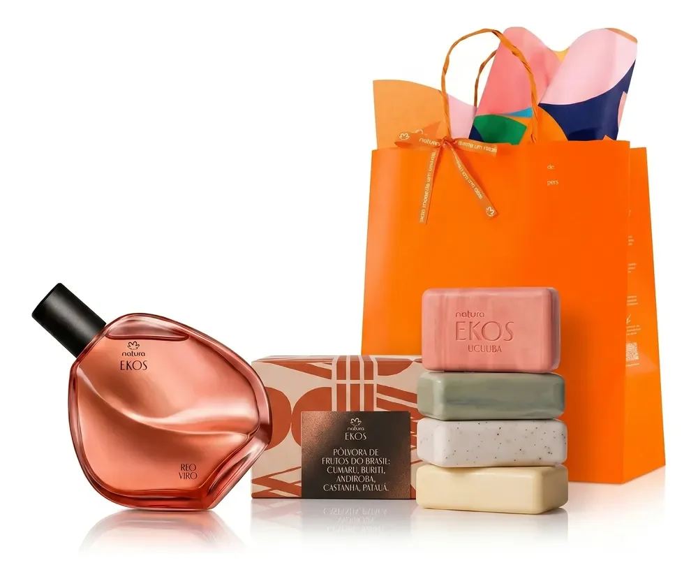 Kit Presente Ekos: Deo Colônia Ryo Vivo 75ml + Caixa Com 4 Sabonetes Vegetais Cremosos 100g + Sacola De Presente P