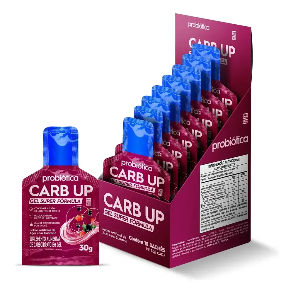 Carb Up Gel Super Fórmula 10 Sachês - Probiótica Sabor Açaí Com Guaraná