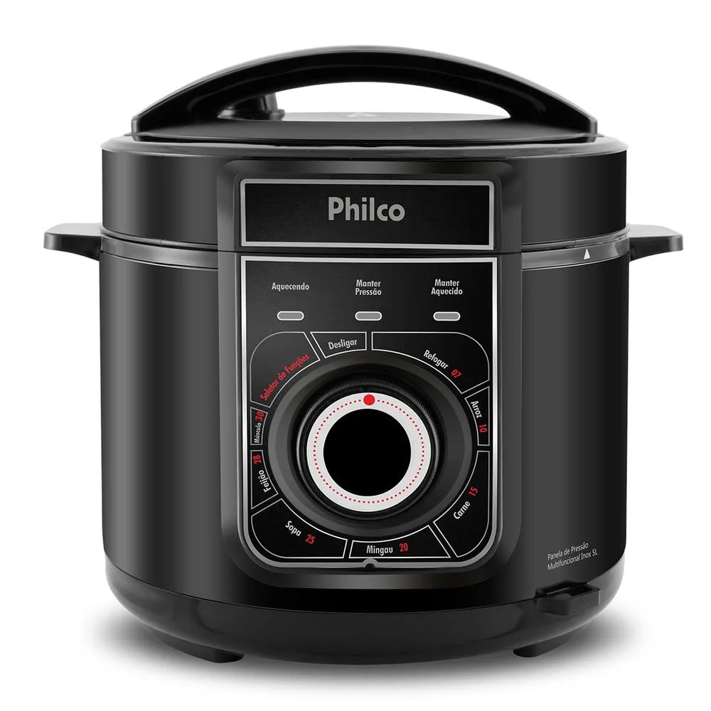 Philco Panela de Pressao Multifuncional Inox PPP02PI 127V, Preto 5 Litros
