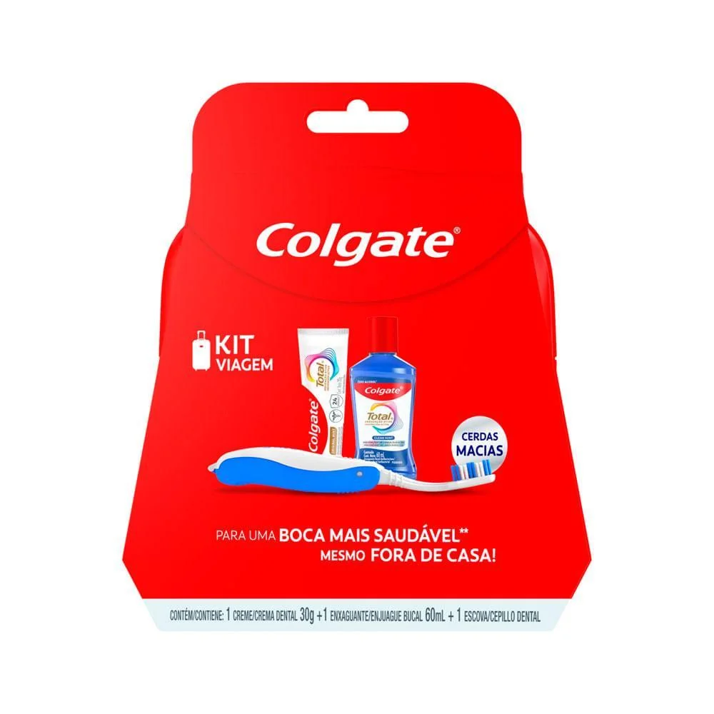 Kit Viagem Colgate Escova Dental + Creme Dental 30gr + Enxaguante Bucal  60ml