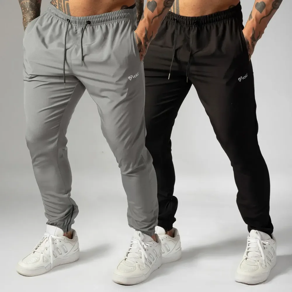 Kit 2 Calças Jogger Tactel Com Elastano Masculina Esportiva Preto E Cinza Basico M