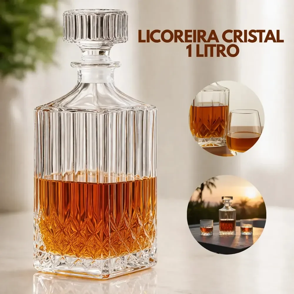 Garrafa Licoreira Vidro Cristal 1 Litro Whisky Licor Decanter Luxo