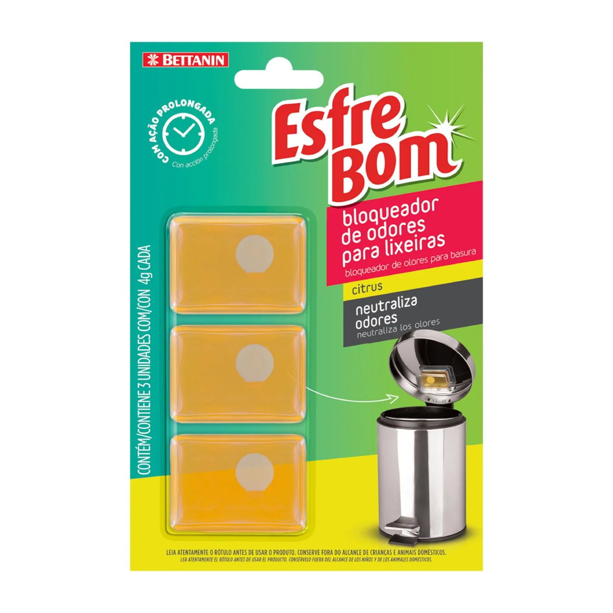 EsfreBom - Bloqueador de Odor para Lixeira de Fácil Aplicação com Fragrância Citrus, Cartela com 3 Unidades de 4g Cada, Bettanin