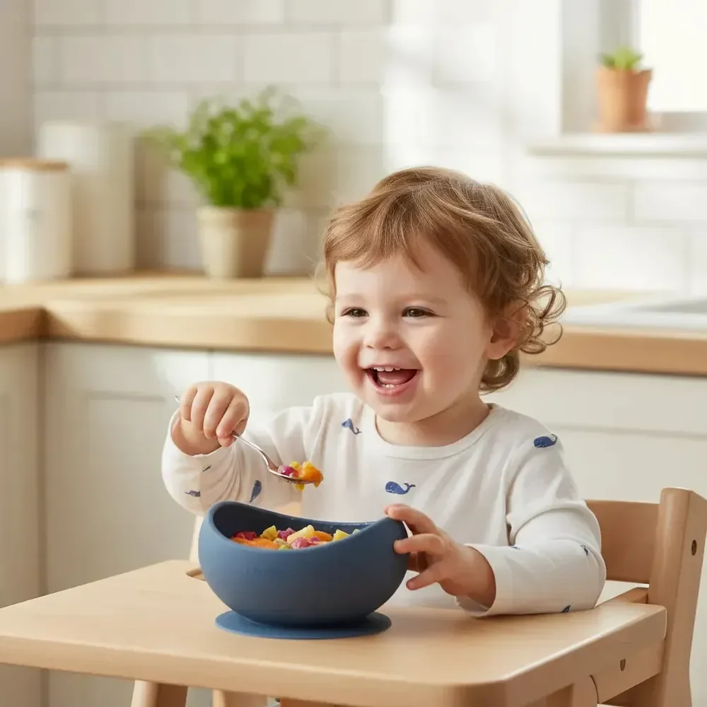 Tigela Bowl Infantil Azul Silicone Ventosa Clingo