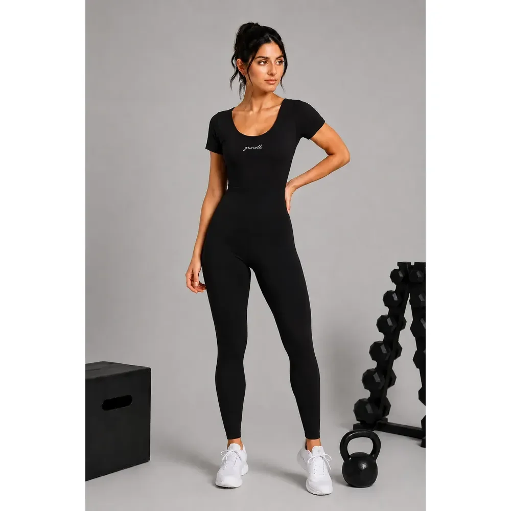 Conjunto Macacão Fitness Academia Feminino Exercício Frio Preto M