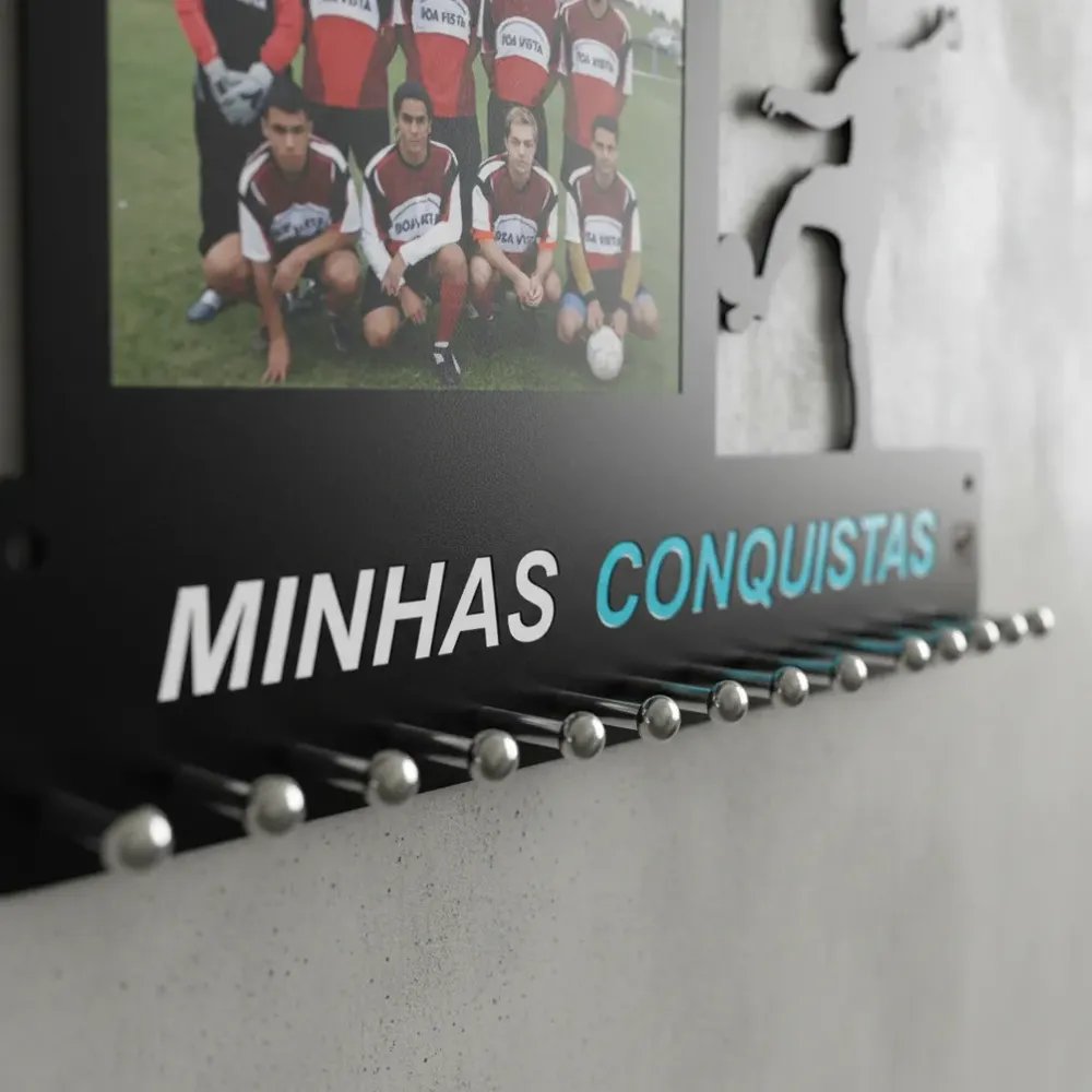 Porta Medalha Futebol Masculino Portaretrato  Até50 Medalhas Preto