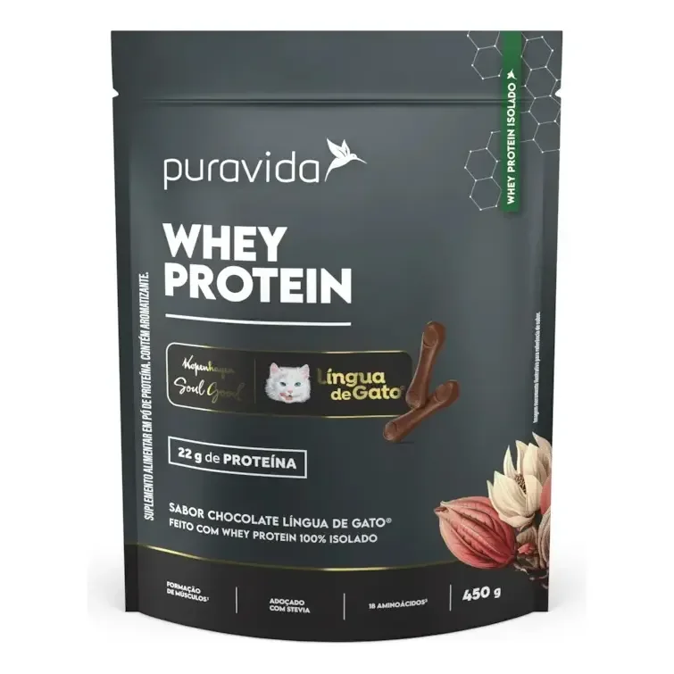Whey Protein Isolado Chocolate Lingua De Gato 450g Puravida