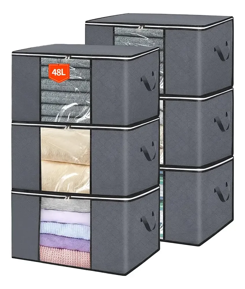 Kit6 Saco Organizador Dobrável Edredom Cobertor Multiuso Cinza-escuro