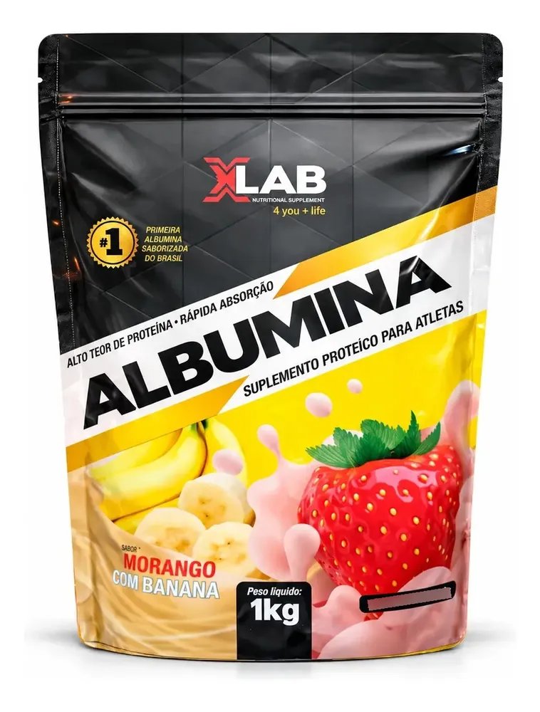 Albumina Xlab 1kg Proteina Clara De Ovo Refil Morango