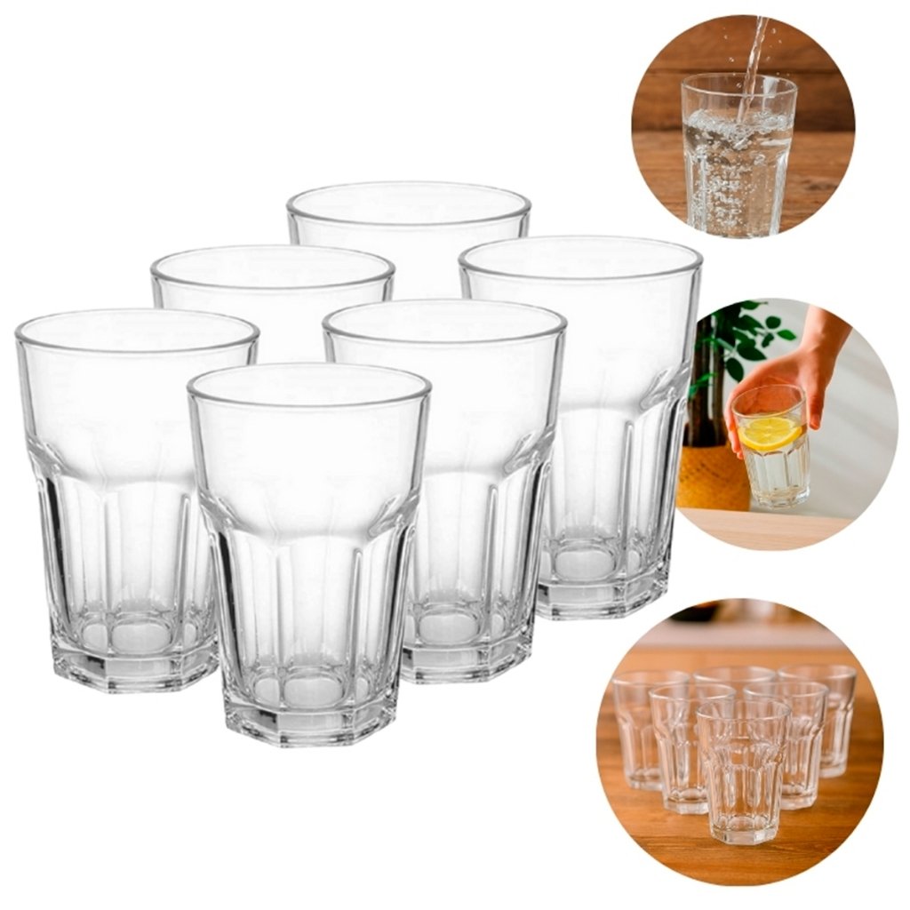 Jogo de Copos 6 Unidades 360ml Vidro Bristol Transparente - Bela Flor