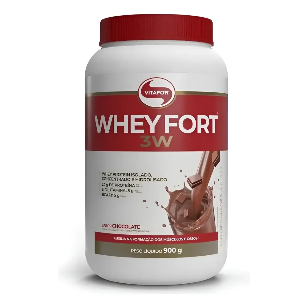 Whey Fort 3w Pote 900g 24g Proteínas - Vitafor Chocolate