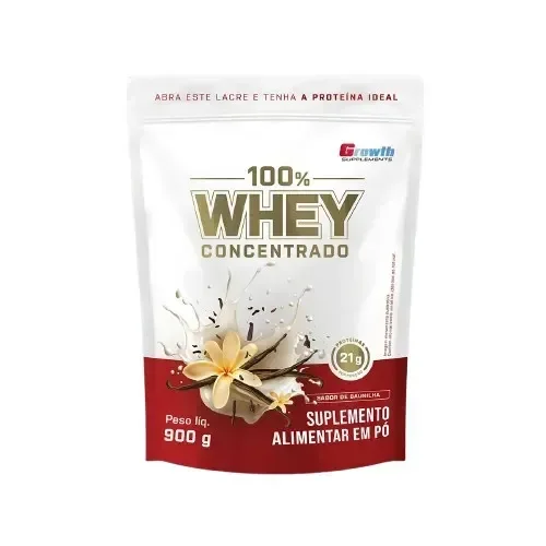 100% Whey Concentrado 900g Growth Supplements Baunilha
