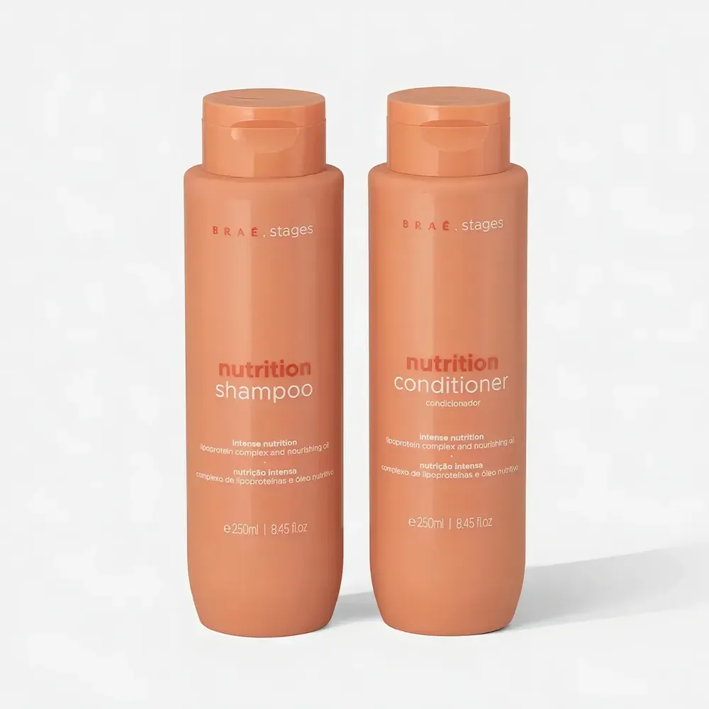 Kit Braé Stages Nutrição: Shampoo e Condicionador para Cabelos Ressecados e sem Vida