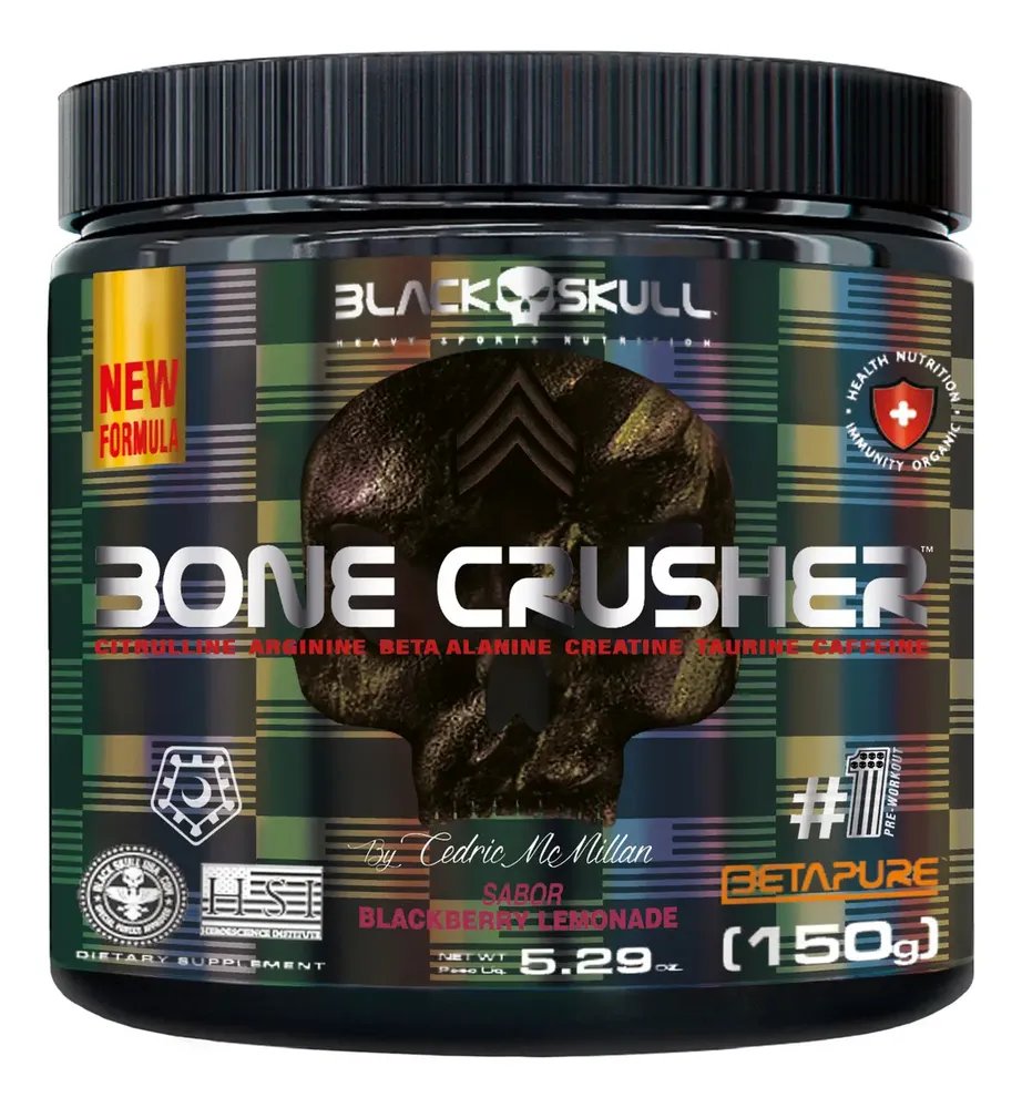 Pré-treino Bone Crusher (nova Fórmula) - 150g Black Skull Sabor BLACK BERRY