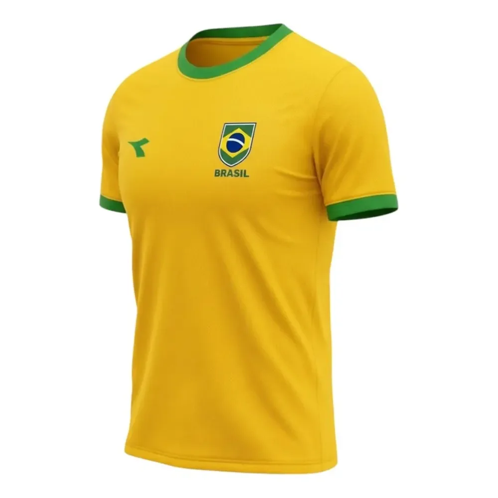 Camiseta Diadora Brasil Copa 2026 Masculina Torcedor Amarela Canario E Verde Não Gg