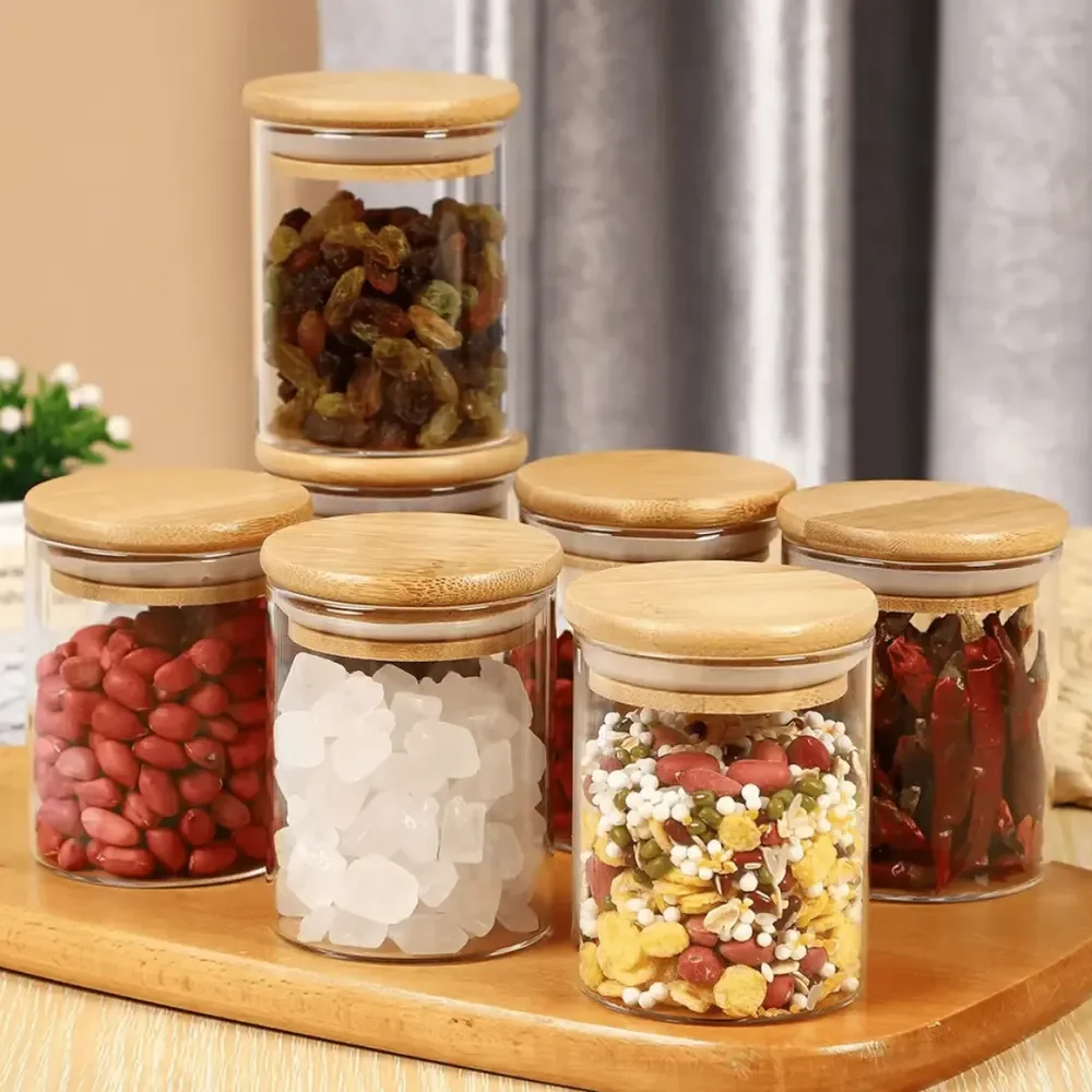 Kit 6 Pote Vidro Porta Temperos Hermético Cozinha Organiza Vidro/tampa De Bambu