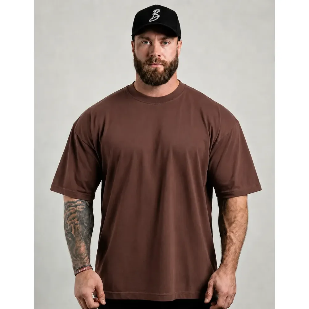 Camiseta Oversized Para Treino E Casual 100% Algodão Premium Marrom G1 (62-80)