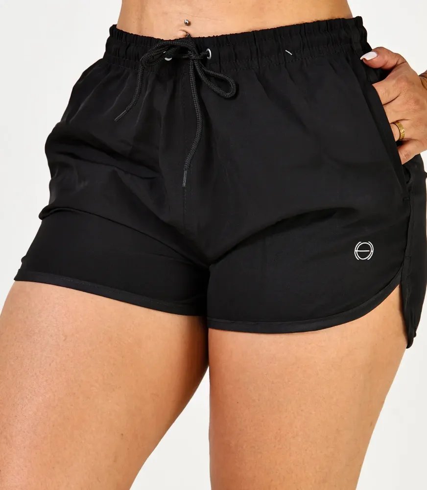 Shorts Feminino Elastano E Poliéster  Academia Praia Laser Preto Liso G