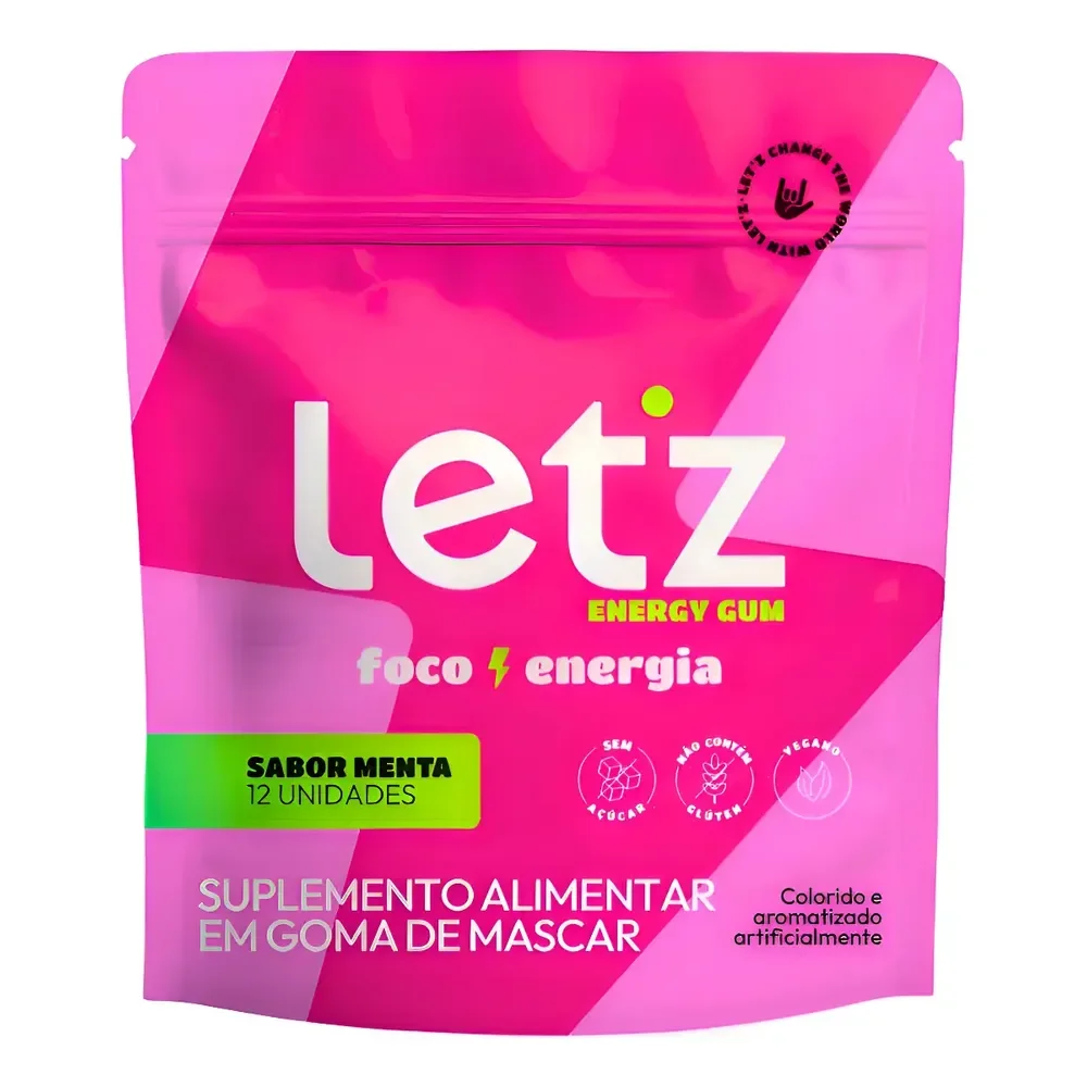 Chiclete Energético Letz Gum Pré Treino Cafeína Taurina 1 Un Menta