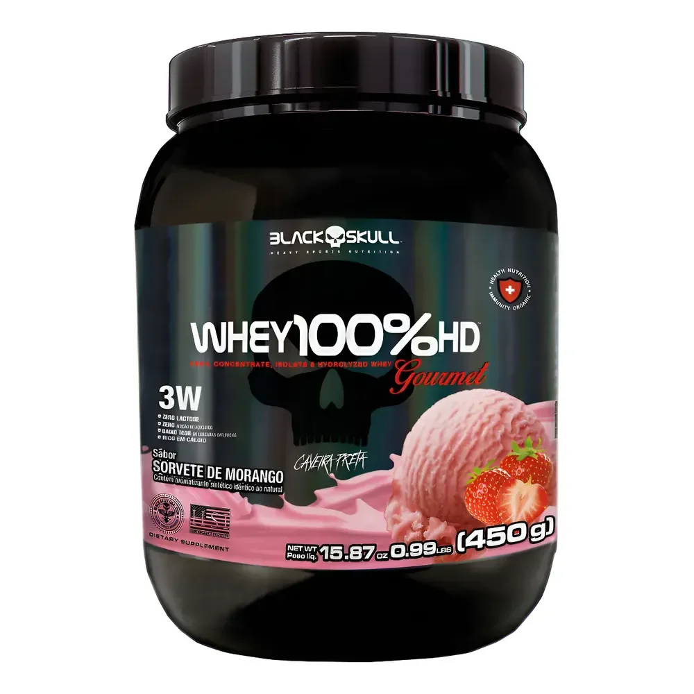 Whey 100%hd Gourmet 450g Black Skull Sabor Morango Morango
