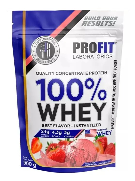 Whey protein Profit 100% Quality Concentrate em pó sabor Morango x 900g