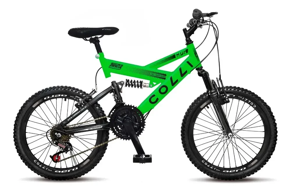Bicicleta Gps Aro 20 Aço Carbono Dupla Suspensão Colli Verde Neon 14