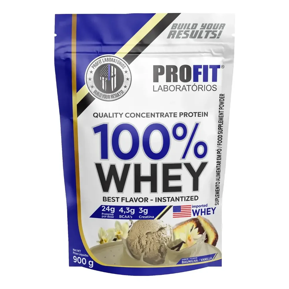 100% Whey - Isolado E Concentrado Refil 900g - Profit Sabor Baunilha