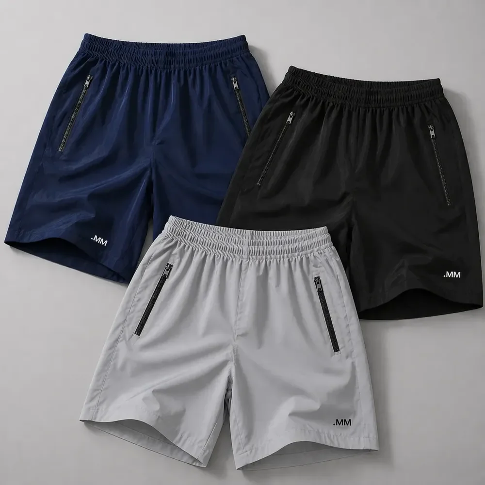 Kit 3 Bermuda Tactel Elastano Short Ziper Verão Masculino Preto-marinho-cinza Lisa M