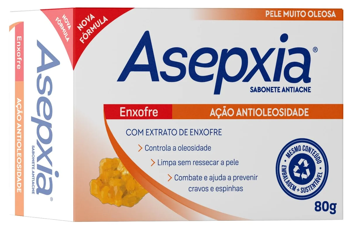 Asepxia Sabonete Enxofre 80g — Antiacne para Pele Oleosa | Controla a Oleosidade e a Acne | Tratamento Facial Profundo com Enxofre | Limpeza Profunda