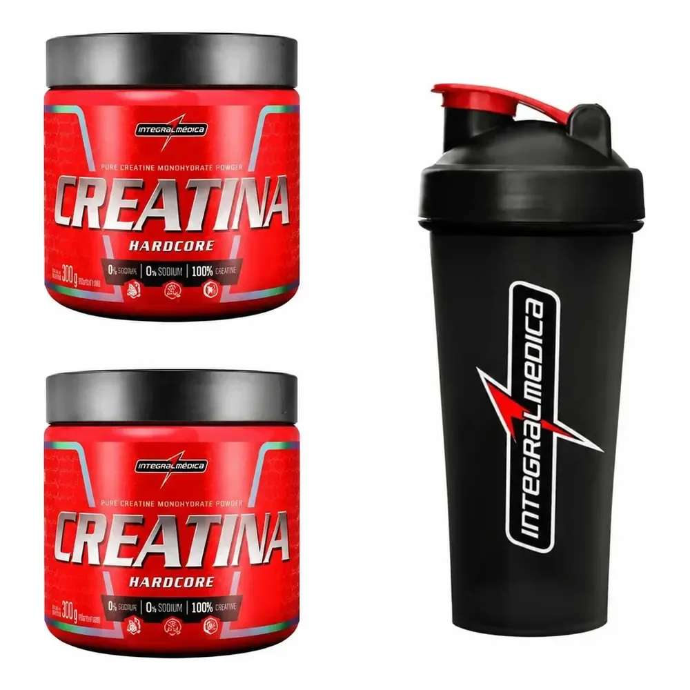 Kit 2 Creatina Integralmedica 300g + Coqueteleira 600ml Neutro
