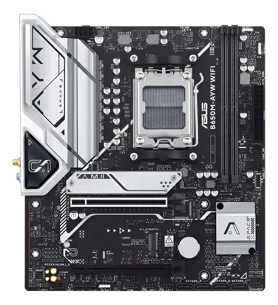 Placa Mãe Asus B650m Ayw Wi-fi B650 Amd Am5 Ddr5 Matx Preto Cinza-escuro