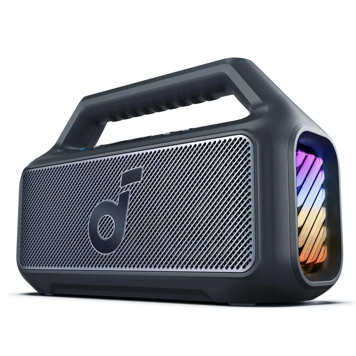 Soundcore Boom 2 da Anker Caixa de Som Portáteis Bluetooth, 80W, Subwoofer, BassUp 2.0, 24H, IPX7, Flutuante, Luzes RGB, USB-C, Equalizador Personalizado, Portátil para Camping e Praia, Preto