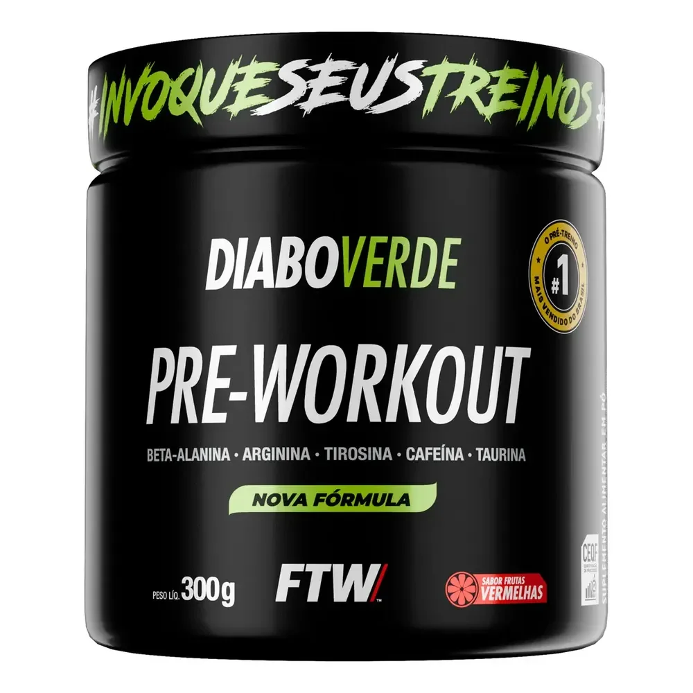 Pré Treino Pre Workout Diabo Verde Pote 300g Sabor Frutas Vermelhas Ftw