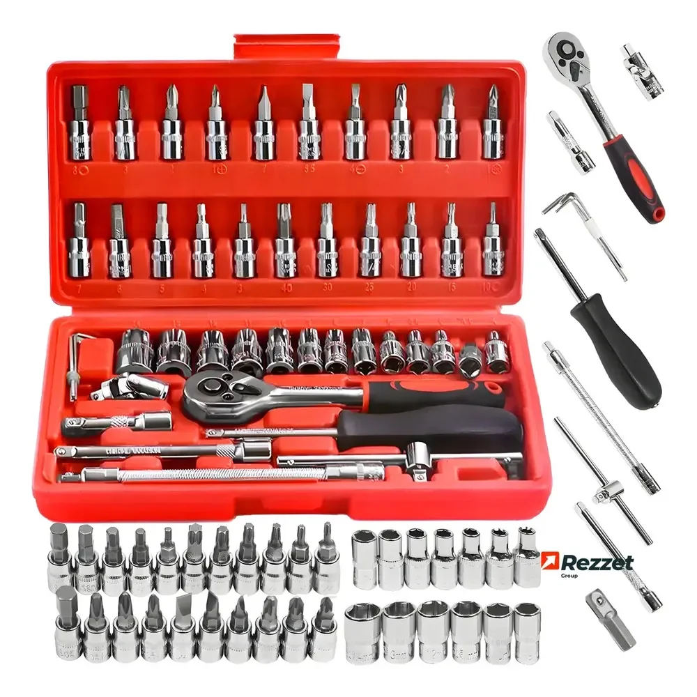 Kit Jogo De Ferramentas Profissional 46 Peças Chave Fenda Vermelho