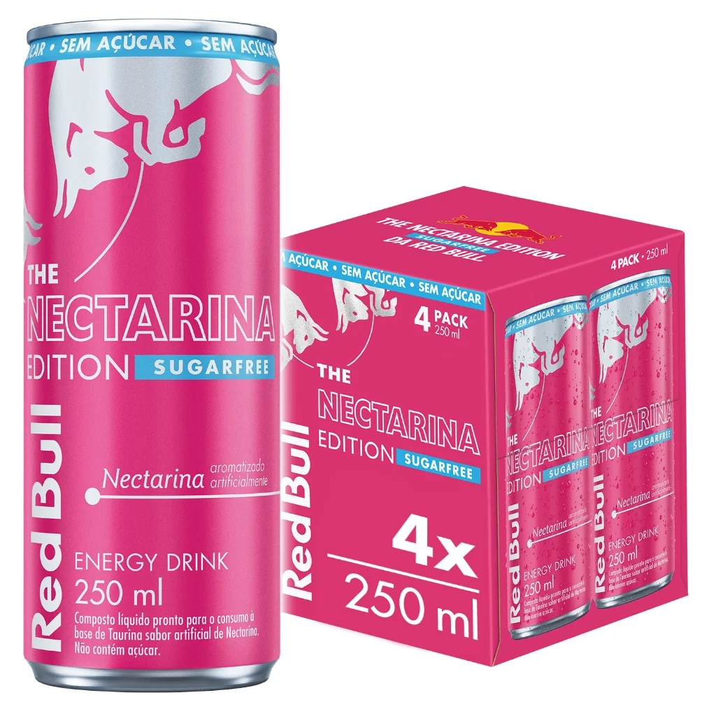 Pack 4 latas, Red Bull Energético Nectarina Edition 250ml,  Sem Açúcar