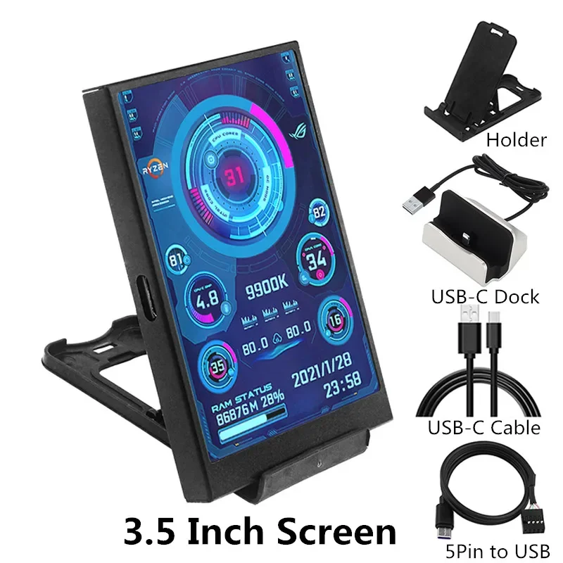 IPS Tipo-C Tela Secundária, Mini Computador, CPU, GPU, RAM, Monitor HDD, Display USB, Livremente AIDA64, 3,5 ", 5", 8,8"