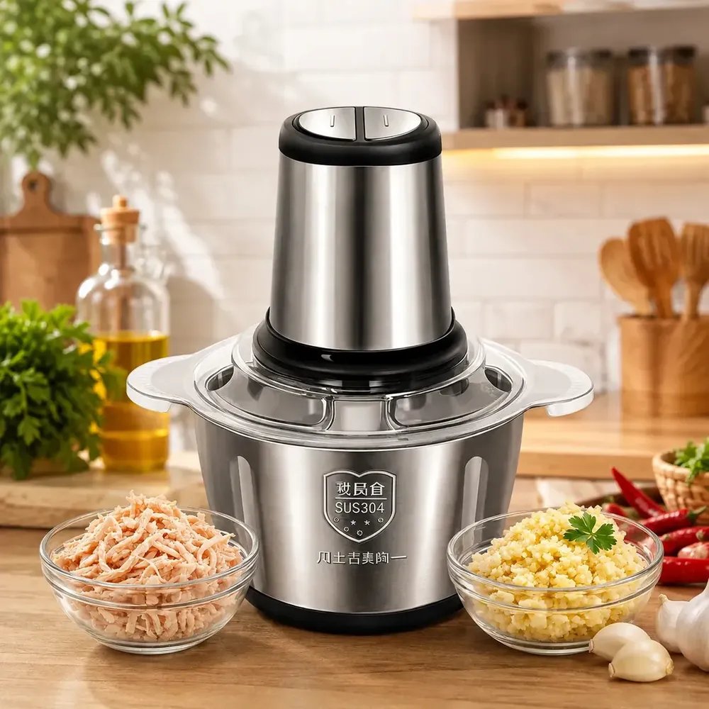 Multiprocessador Elétrico De Alimentos Em Inox 2l Triturador De Alho Tempero Processador De Carne E Legumes Multifuncional Portátil 110v