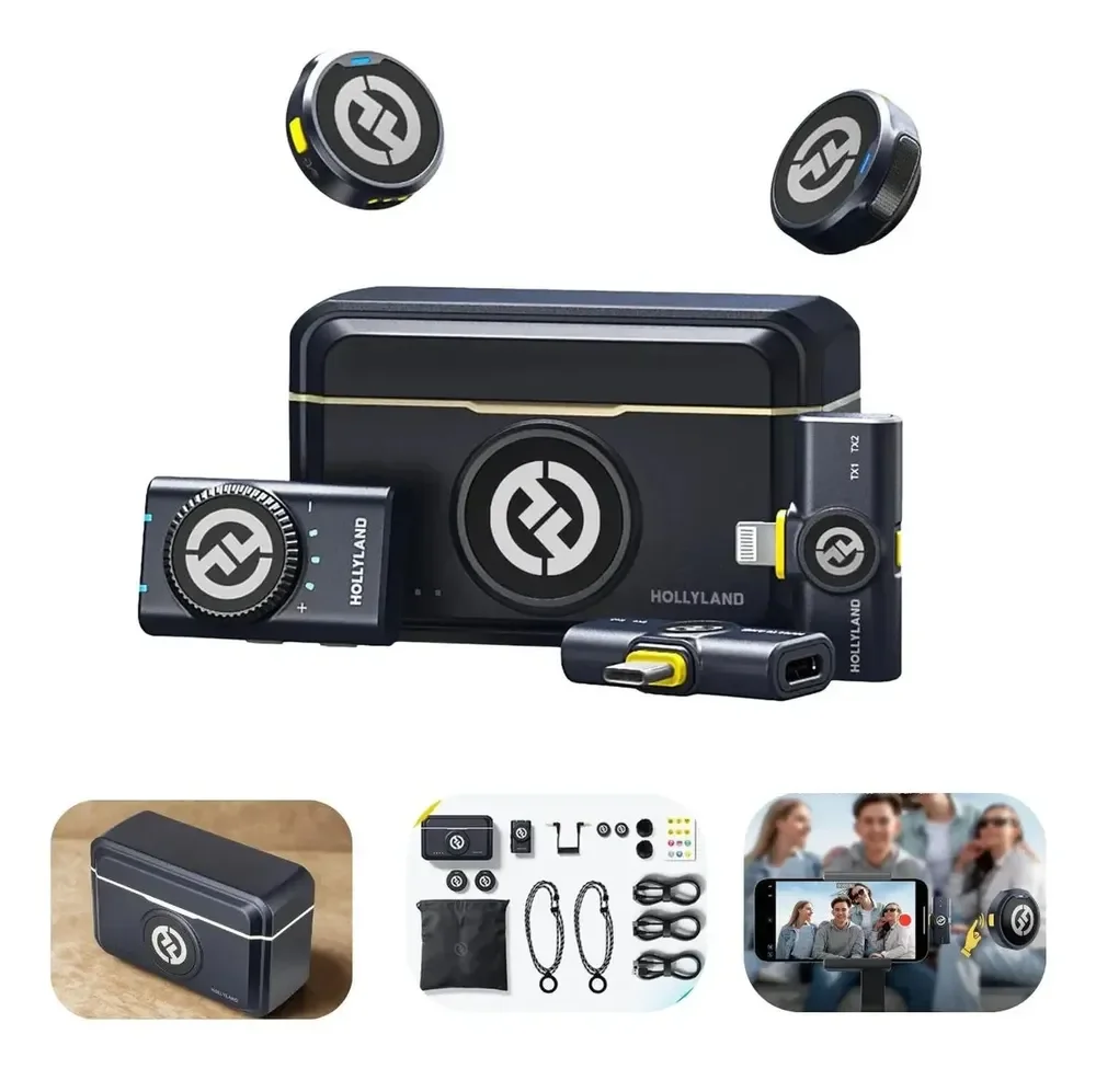 Microfone Lapela Duplo Hollyland Lark M2 Combo Usb C Câmera Preto