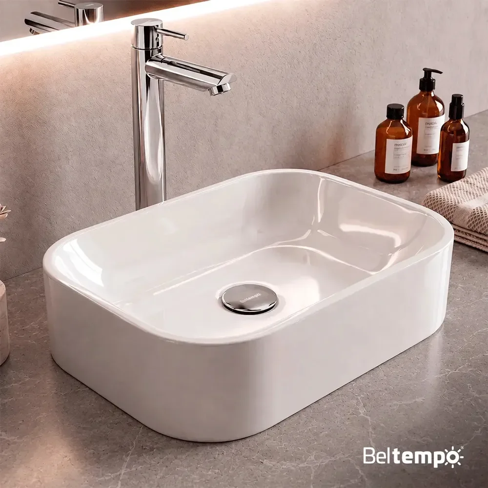 Cuba Pia De Apoio Sobrepor Retangular 37x27 Branca Para Banheiro Lavabo Beltempo BT-2010