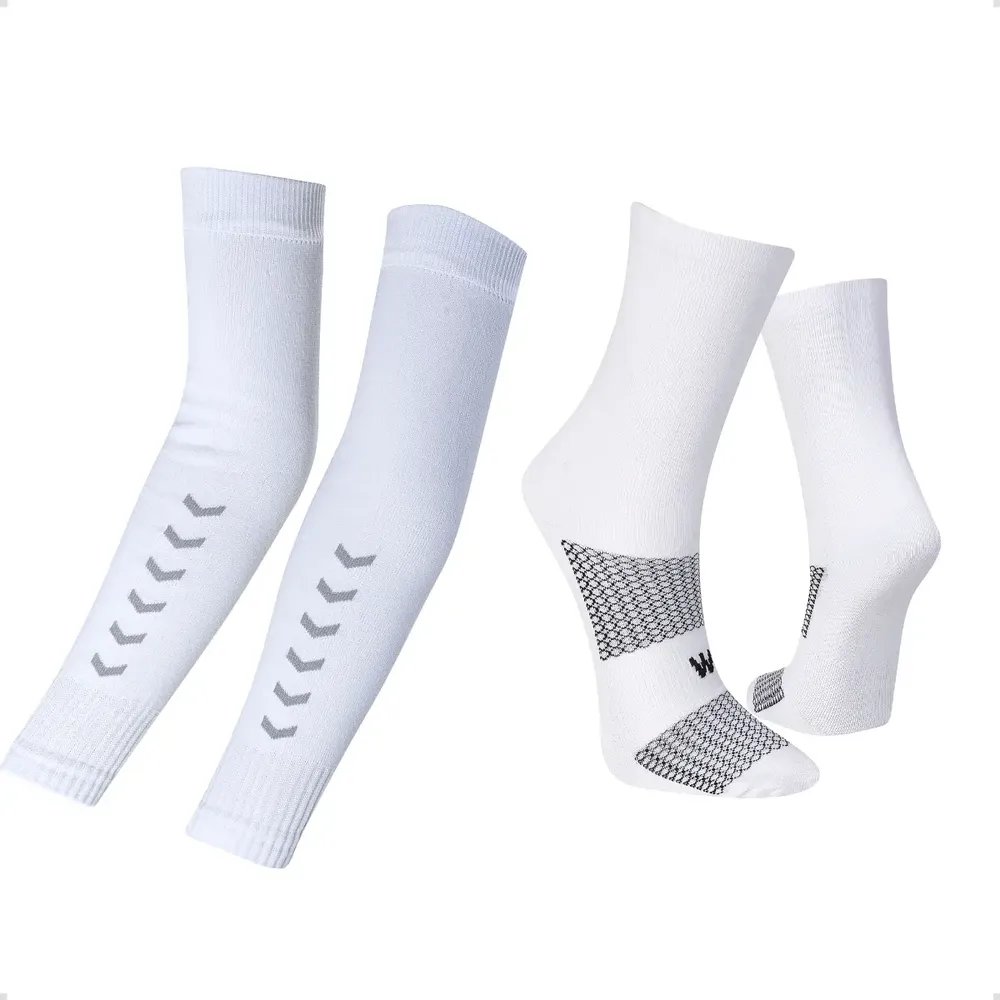 Kit Manguito + Meia Poliamida Unissex Corrida Ciclismo Bike Cor Branco Tamanho 34-39