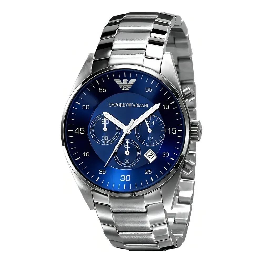 Relógio Empório Armani Ar-5860 Original Prata E Azul Prateado