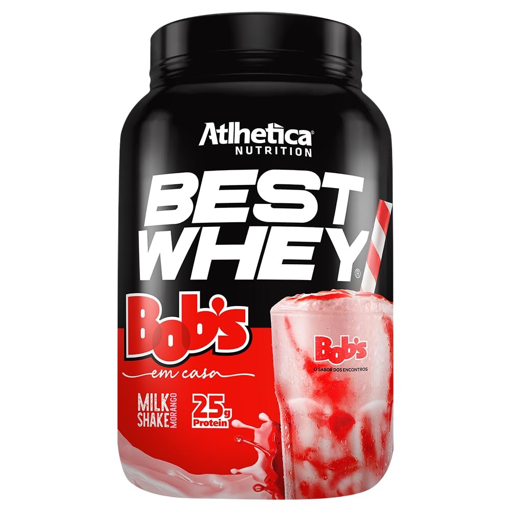 Atlhetica Nutrition Best Whey Bobs Milk Shake Morango, Proteína em Pó, 25g Proteína, 900g
