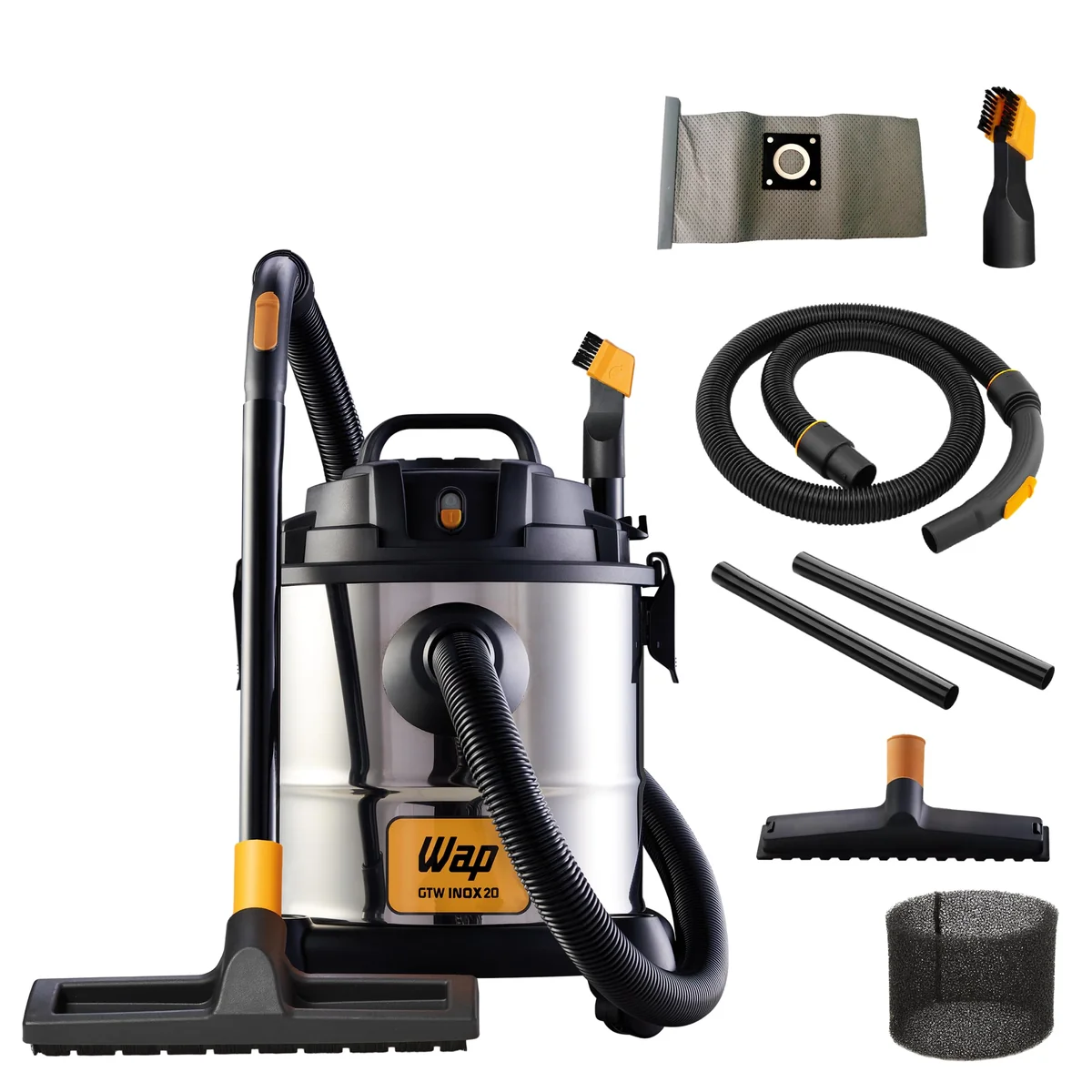 WAP Aspirador de Pó e Água Barril GTW INOX 20, Compacto, 20 Litros, com Filtro Lavável, 160mbar 1600W 127V